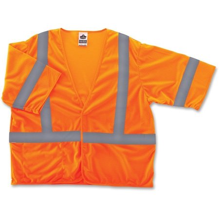 ERGODYNE Safety Vest, Economy, Type R, Class 3, Hook/Loop, L/XL, Orange EGO22015